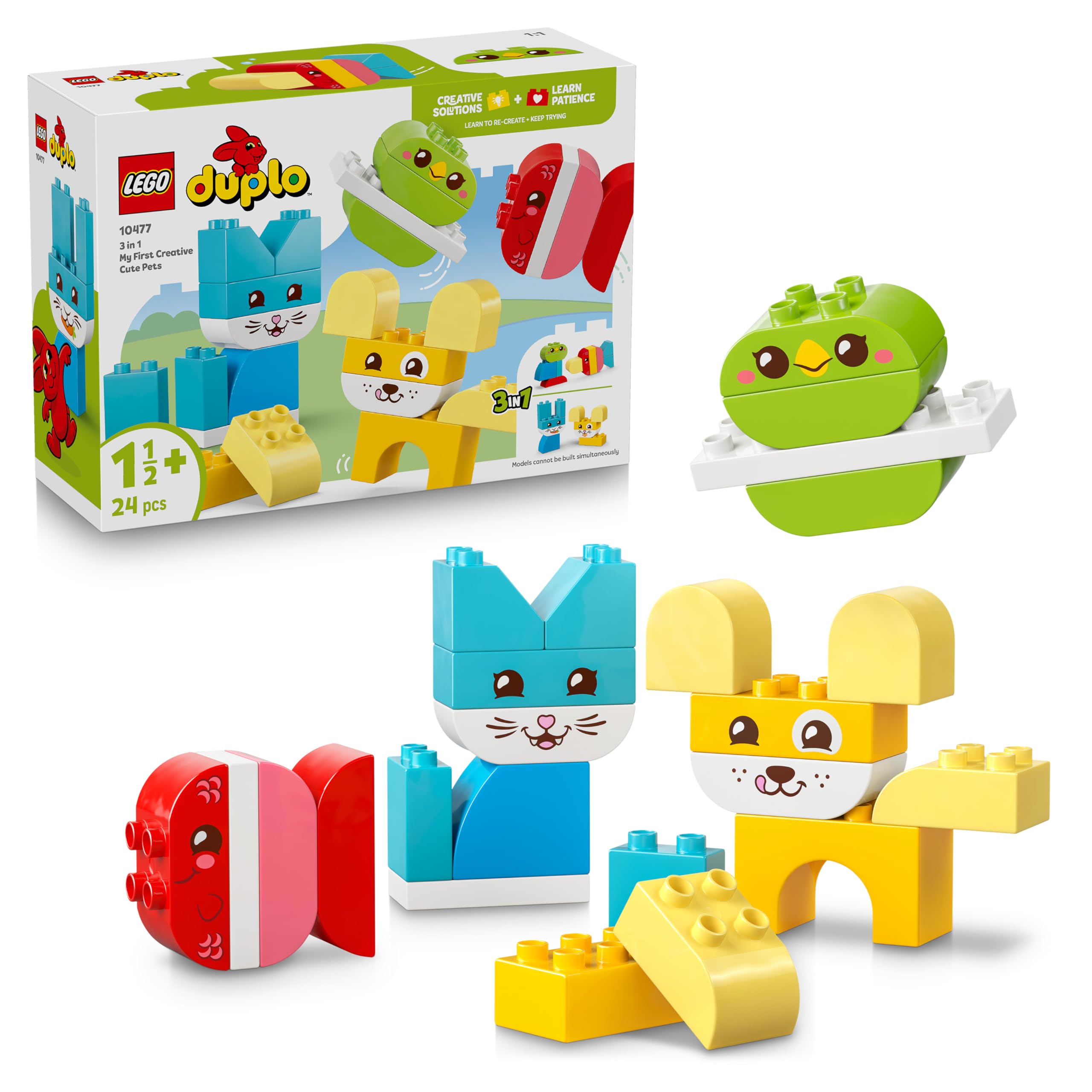 LEGO DUPLO 3 in 1 Creative Cute Pets - Educational Fine Motor Skills Toy for Toddlers - Animal Figures incl. Dog, Cat, Bird & Fish - Birthday Gift for 1+ Year Old Babies, Girls & Boys - 10477