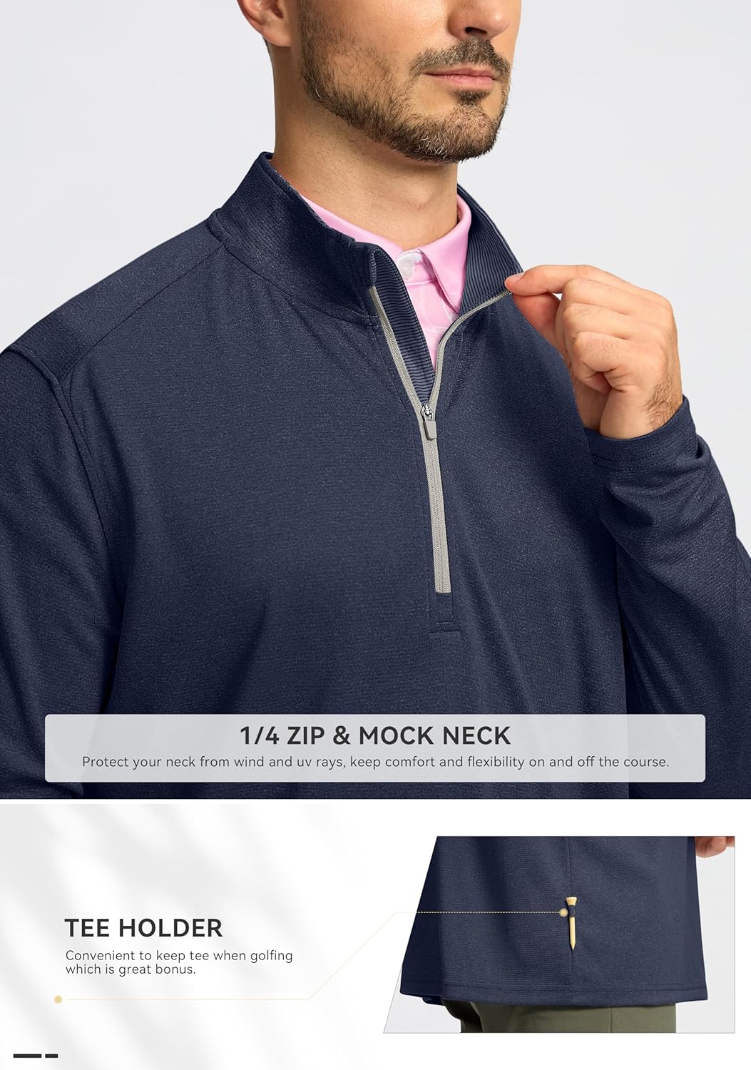 Obla Golf Quarter Zip Pullover for Men Mock Neck Sweatshirt Lightweight Sun Protection Men's Long Sleeve Golf Shirt - Image 4