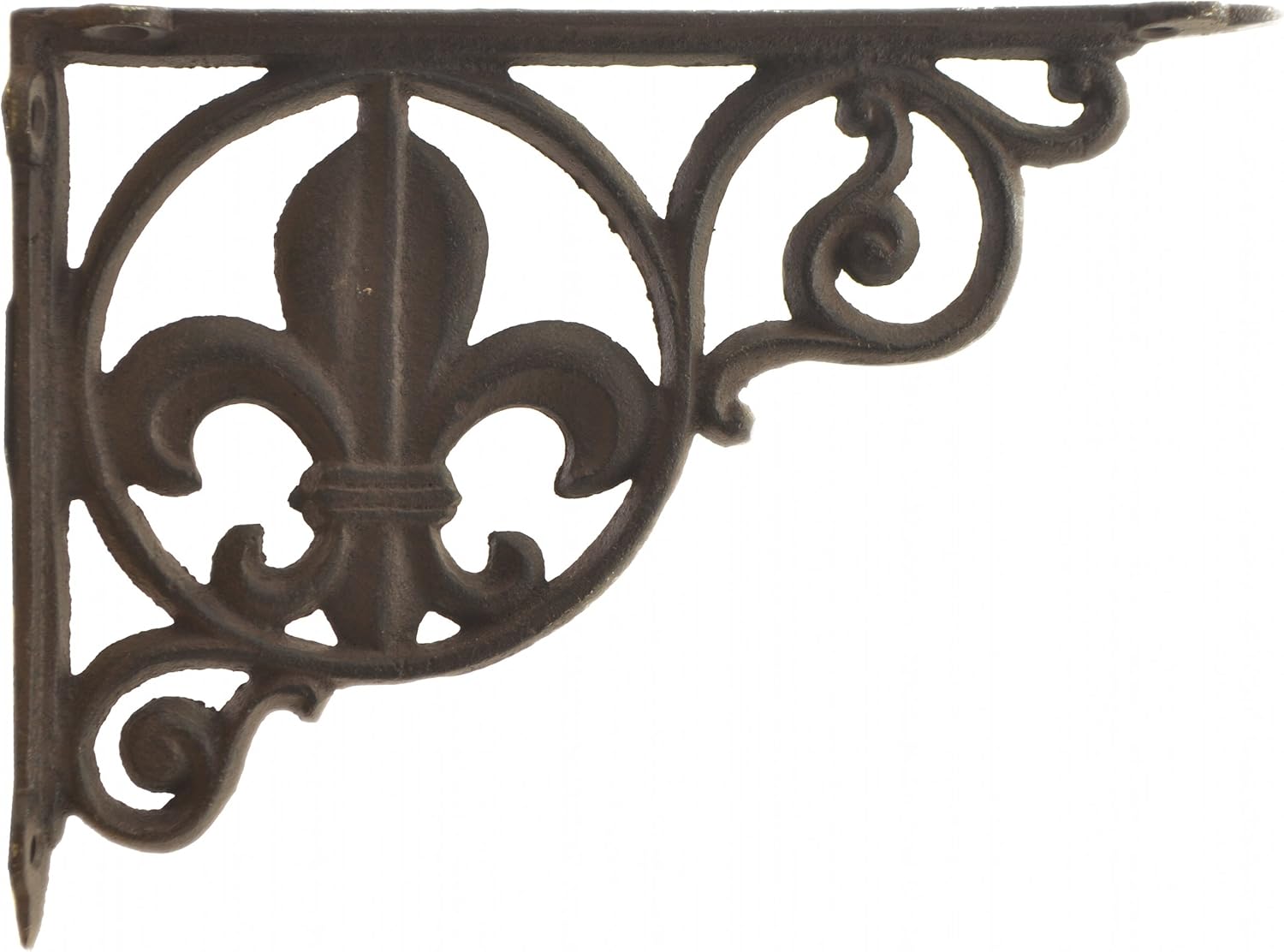 Shelf Bracket Made of Cast Iron with a Pattern of Fleur De Lis - Rustic Decor Brown 8.6in