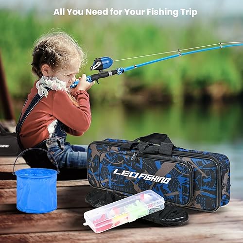 Miniatura 6 de LEOFISHING 2 Set Juego de caña de pescar para niños con kits de inicio completo, caña de pescar telescópica portátil y combos de carrete con todos