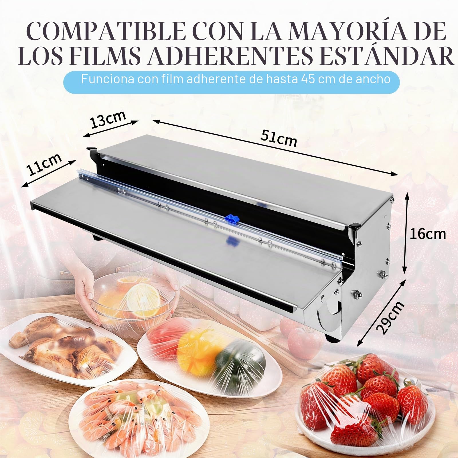 Dispensador de Film de Acero Inoxidable para Film Alimentario & Aluminio | Dispensador de Film de 45 cm, Plastic Wrap Dispenser con Cortador, Higiénico y a Prueba de Polvo, Plegable con 2 Cuchillas