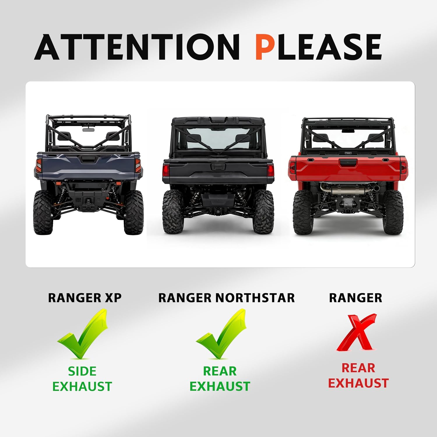 KUAFU Rear Bumper Guard Compatible with 2018-2025 Polaris Ranger 1000 XP/North Star Edition Double-Tube Rear Bumper Brush Guard Wrinkle