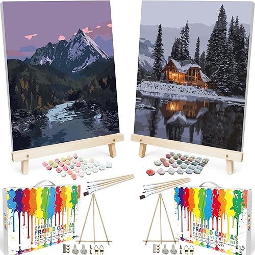 Miniatura 9 de BAISITE 0304 - Kit de pintura por números para adultos principiantes; paquete de 2 lienzos de 8 pulgadas de ancho x 12 pulgadas de largo; caja