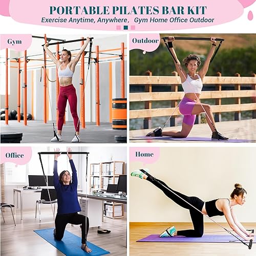 Miniatura 7 de Kit de barra de pilates con bandas de resistencia, barra multifuncional de yoga y pilates con hebilla de ajuste de metal resistente, kit de barra de