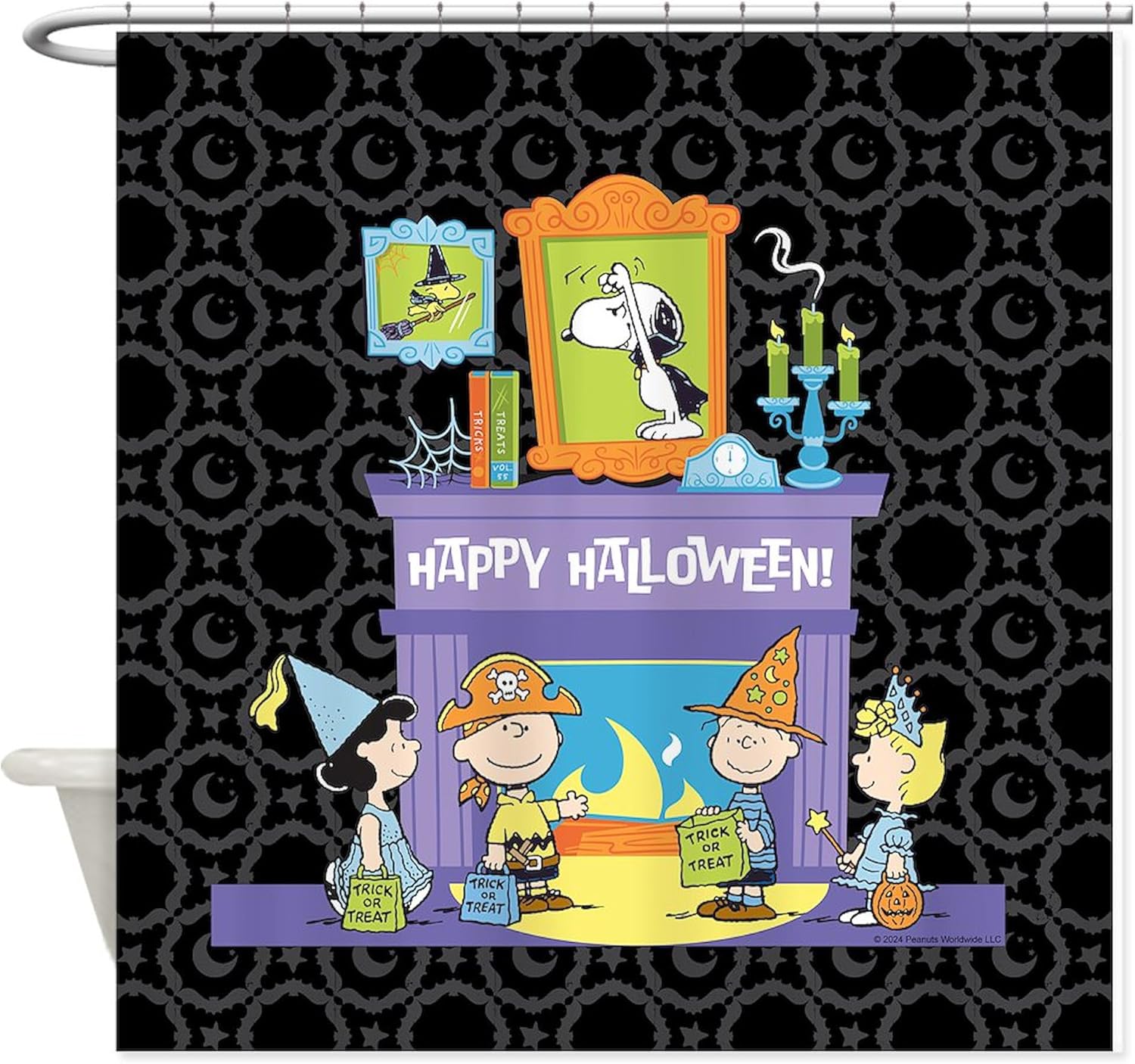 CafePress Peanuts Happy Halloween Fireplace Decorative Fabric Shower Curtain