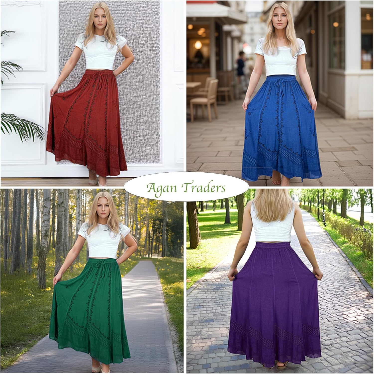 Agan Traders 2026 Long Skirts for Women - Elastic High Waistband Hem Boho Maxi Skirt -Renaissance Embroidered Women's Skirts