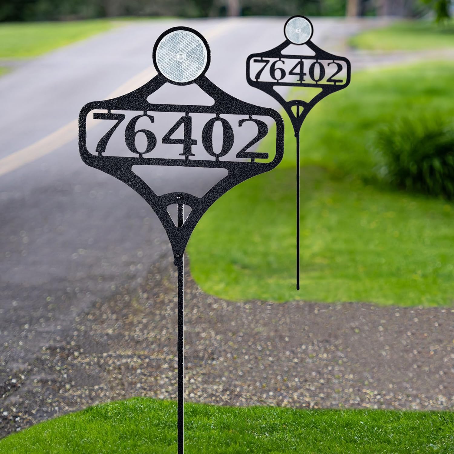 Touch of Class Pathways Custom Address Sign Reflective Driveway Marker Stake Set of Two | Personalized with 1-5 House Numbers or Name | Unique Tall Reflector Set of 2 | Black Durable Finish