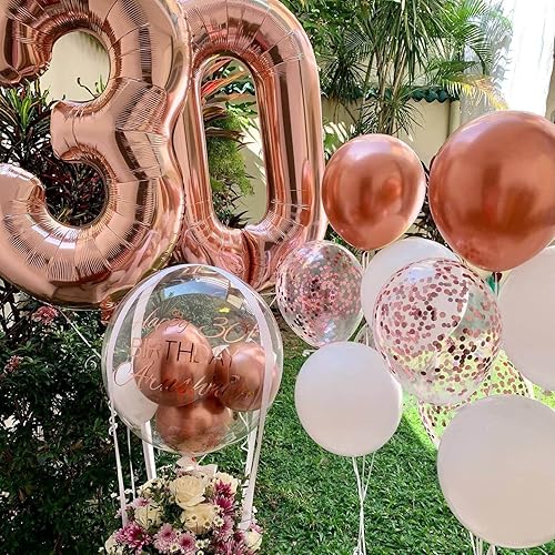 Miniatura 3 de Globos de oro rosa de 40 pulgadas con el número 30, gigantes, gigantes, enormes 30 de aluminio de Mylar con número de helio, globos digitales de oro