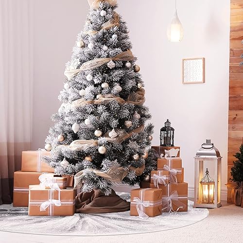 Miniatura 6 de Skylety Falda de árbol de Navidad de 48 pulgadas, con volantes, de tul y lentejuelas, redonda, doble capa, para Navidad, vacaciones, Año Nuevo,