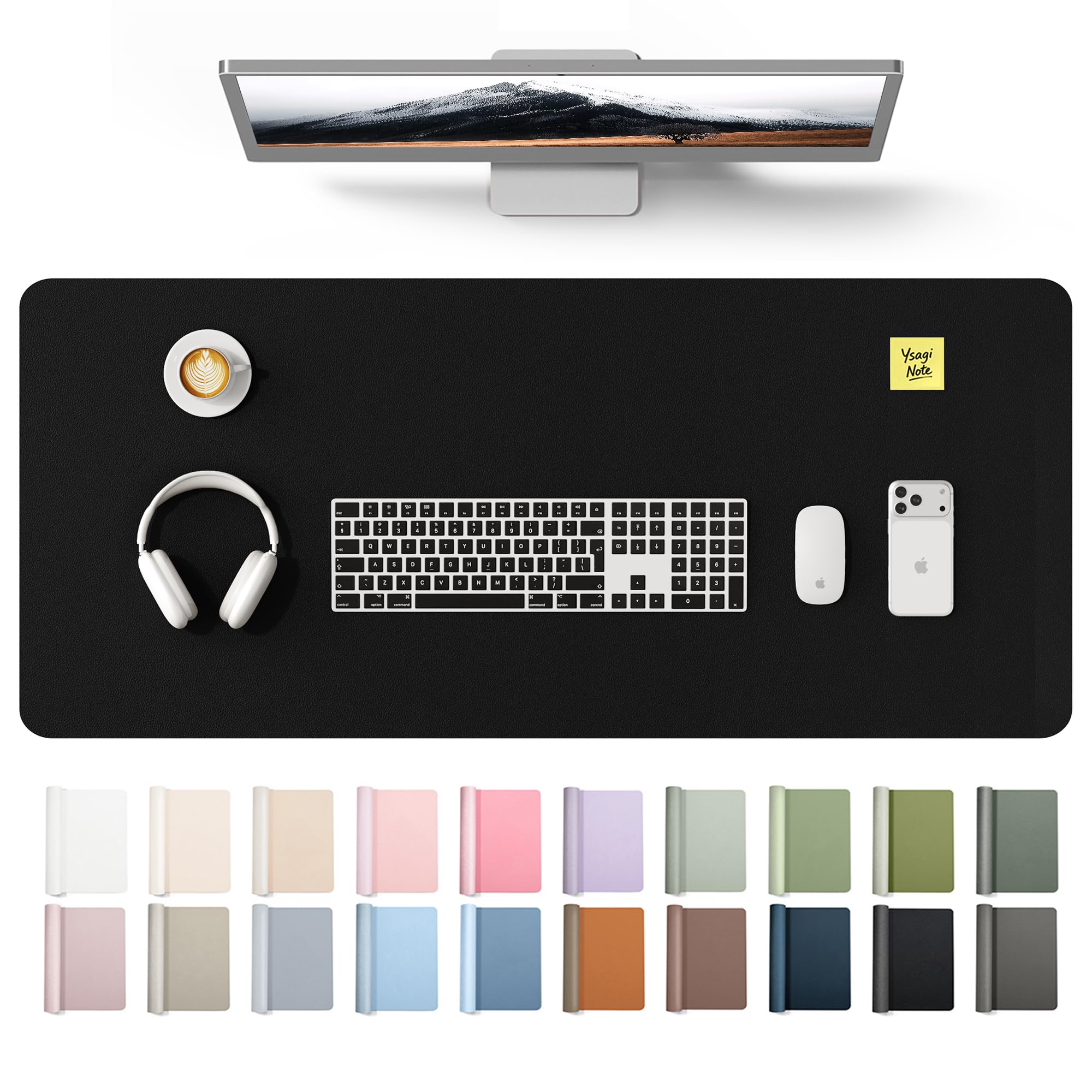 YSAGi Leather Desk Protector, Office Mat, Large Mouse Mat, Non-Slip PU Leather Blotter, Laptop Desk Mat, Waterproof Writing Pad for Office and Home(Black, 42" x 17.2") Black 42" x 17.2"