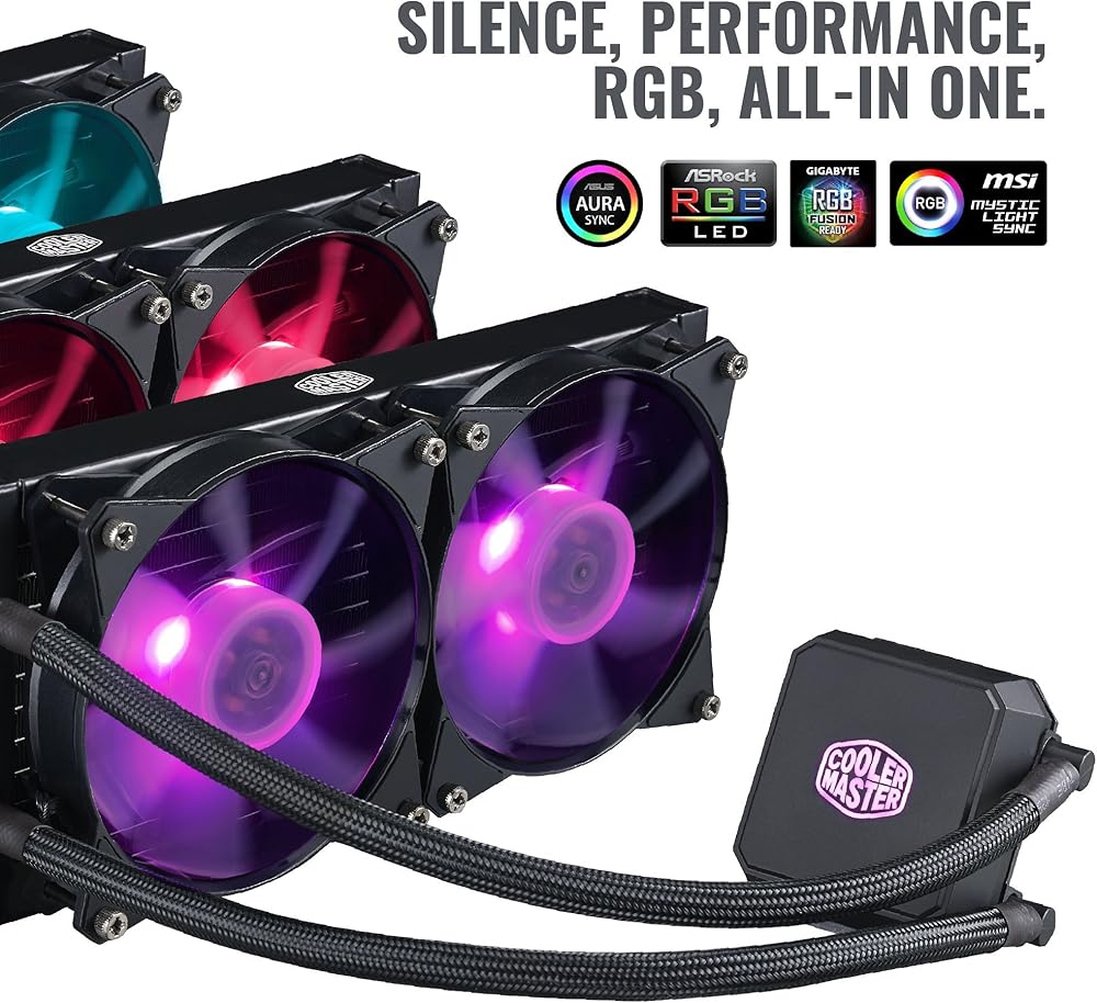 Cooler Master MasterLiquid LC240E RGB Close-Loop AIO CPU Liquid Cooler, 240mm Radiator, Dual Chamber RGB Pump, Dual MF120R RGB Fans, RGB Lighting thumbnail 2