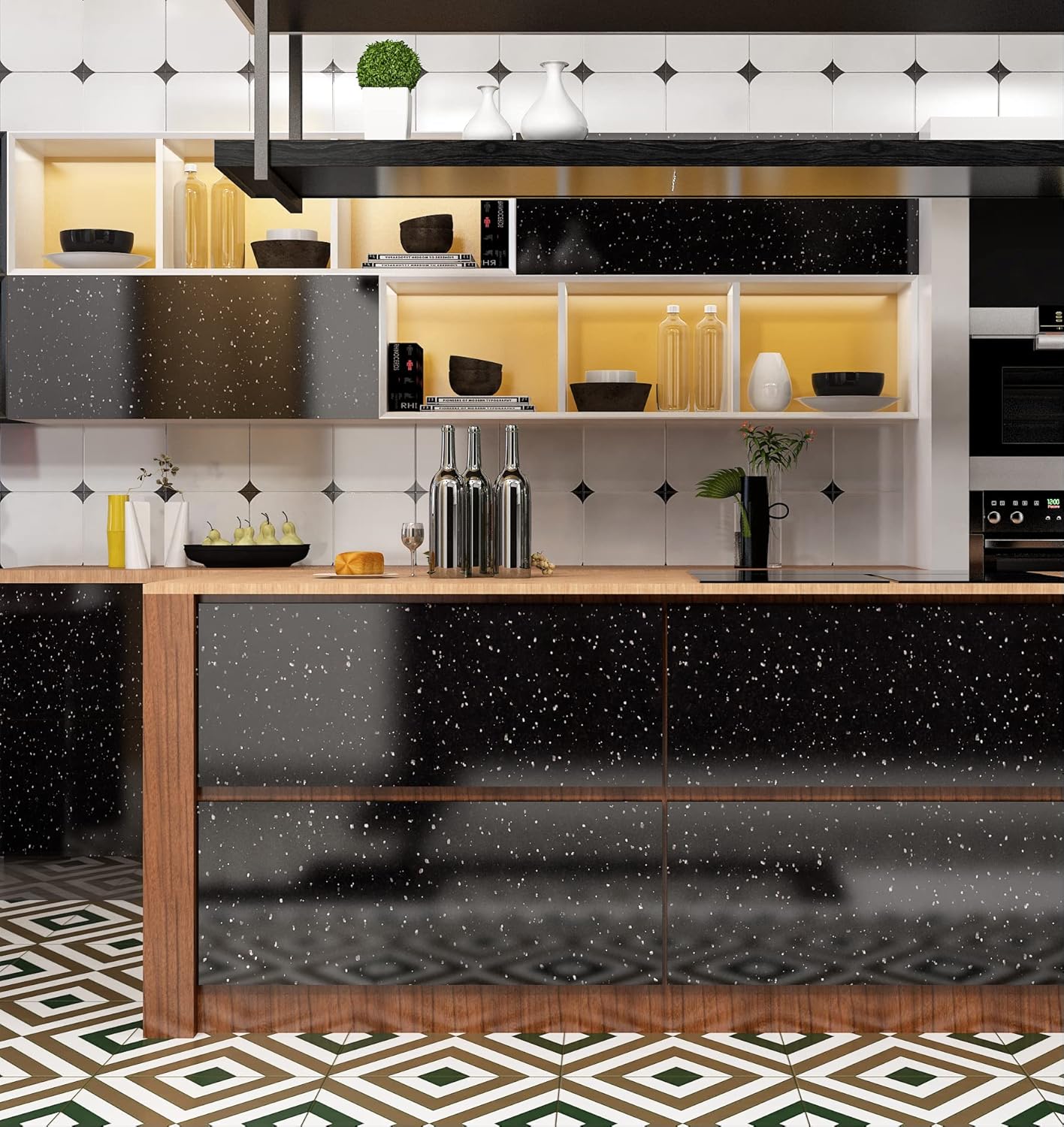 FunStick 15.7"x240" Black Granite Countertop Contact Paper Waterproof Black Granite Wallpaper Peel and Stick Countertops for Kitchen Bathroom Removable Granite Wall Paper for Cabinets Desk Shelves