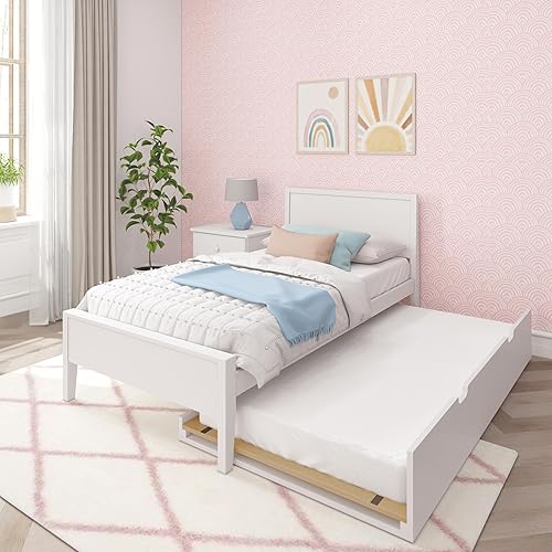 Max & Lily Cama individual clásica, cabecera de panel, con nido, color blanco