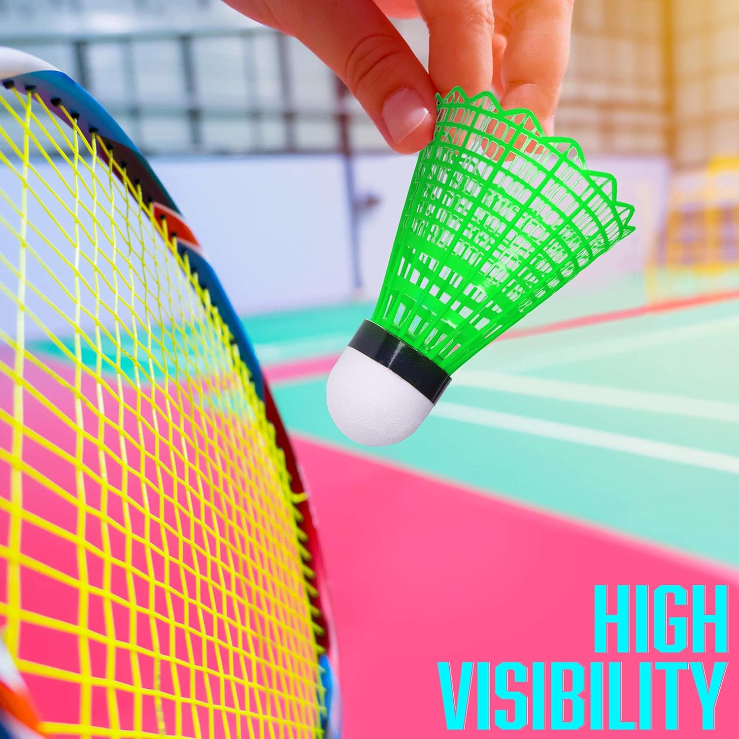 Neon Plastic Shuttlecocks | 10-Count of Highly-visible, Brightly-colored Badminton Birdies in Ultra-neon Pink, Green, Orange, Yellow, and White | Durable Nylon and Plastic Materials