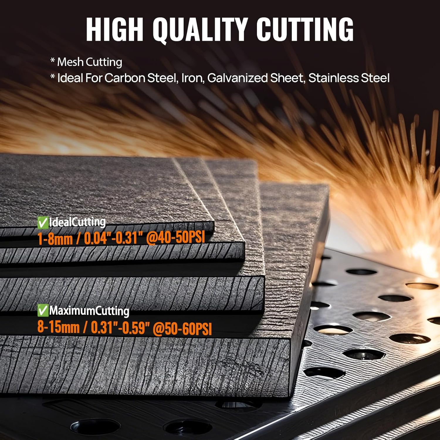 Carta ketebalan pemotongan untuk pemotong plasma HITBOX menunjukkan potongan ideal dan maksimum