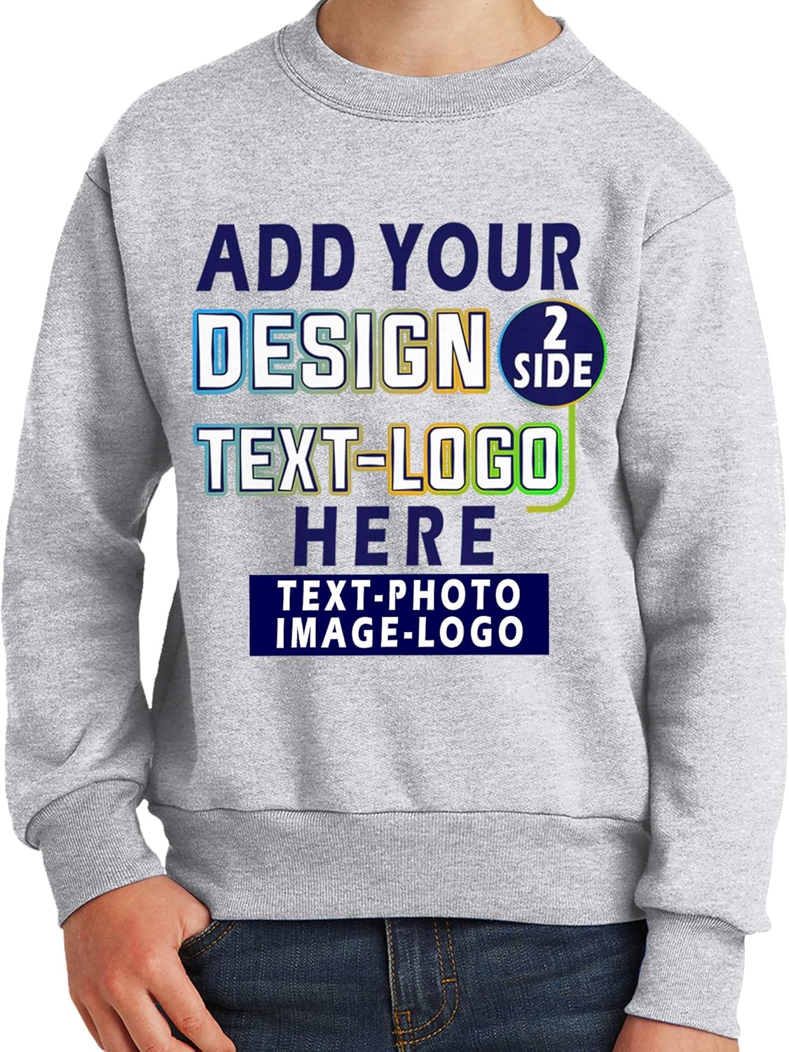 Custom Crewneck Add Your Own Design Picture Photo Text Two Sided for Youth Girl Boy Sweatshirt : Clothing, Shoes & Jewelry