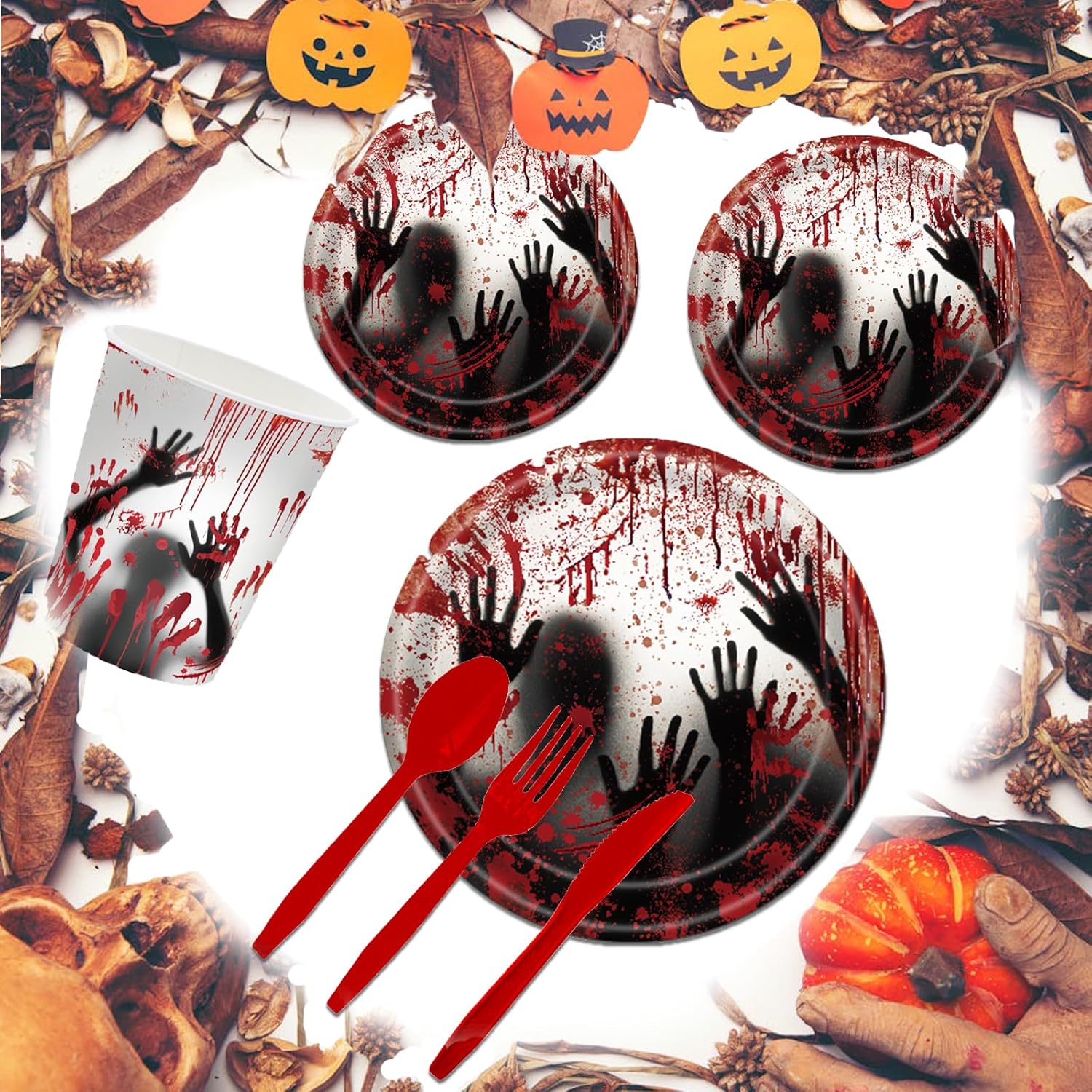 168 Pcs Bloody Halloween Supplies Serve 24 Zombie Horror Halloween Birthday Party Decorations Scream Bloody Good Time Party Plates and Napkins Dinnerware Set Horror Movie Decorations