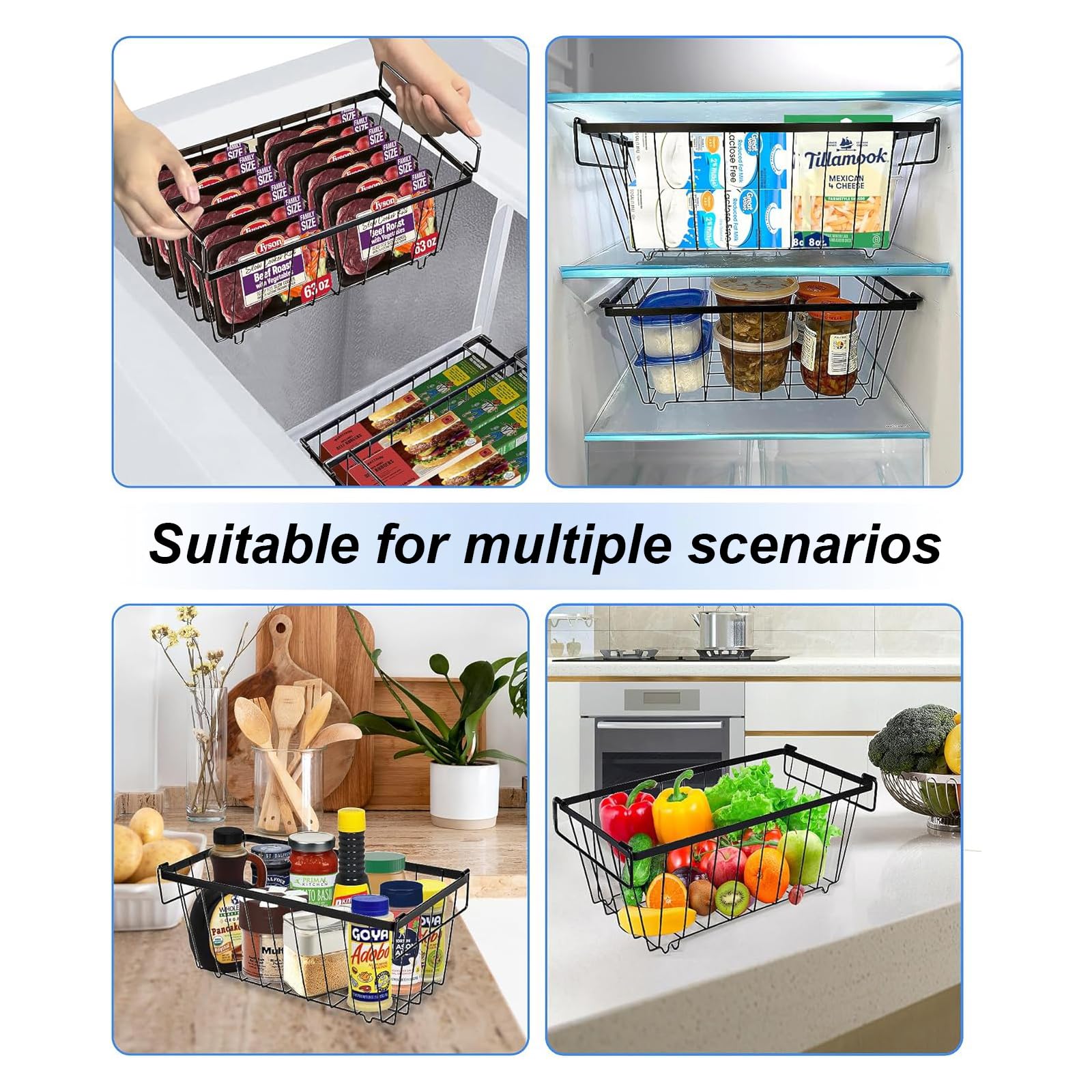 Set di 6 Organizer Impilabili per Congelatore con Maniglie | Fondo Antiscivolo, Adatti A Congelatore O Frigorifero, Ottimizzano Lo Spazio Per Gli Alimenti