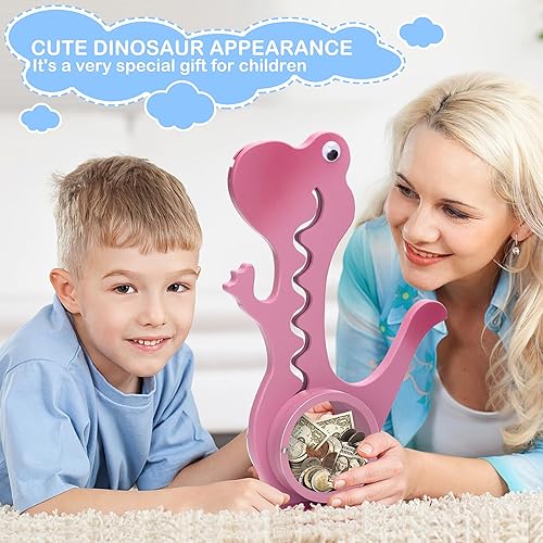 Miniatura 6 de Hucha de dinosaurio de madera Boalord para niños y niñas, banco de monedas de animales de vientre grande transparente para niños pequeños, juguete
