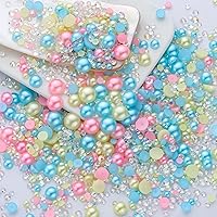 Vista 13 de 60g de perlas blancas de parte trasera plana con diamantes de imitación para manualidades, tamaño mixto de 3mm-10mm, color AB, redondas, mitad