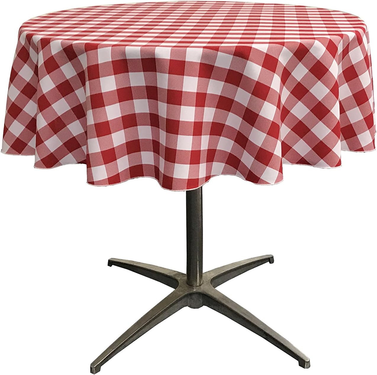 LA Linen Red and White Checkered 51" Round Tablecloth - Classic Style, Double-Sided, Stain & Wrinkle Resistant