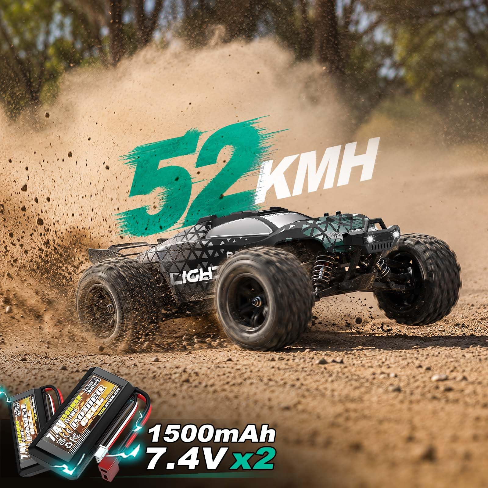 Macchina Telecomandata Brushless 1:18 4WD 52 km/h per Adulti e Bambini da 10 Anni, Auto RC Fuoristrada con Trasmissione Interamente in Metallo, Ammortizzatori ad Olio, 2 Batterie e 2 Carrozzerie