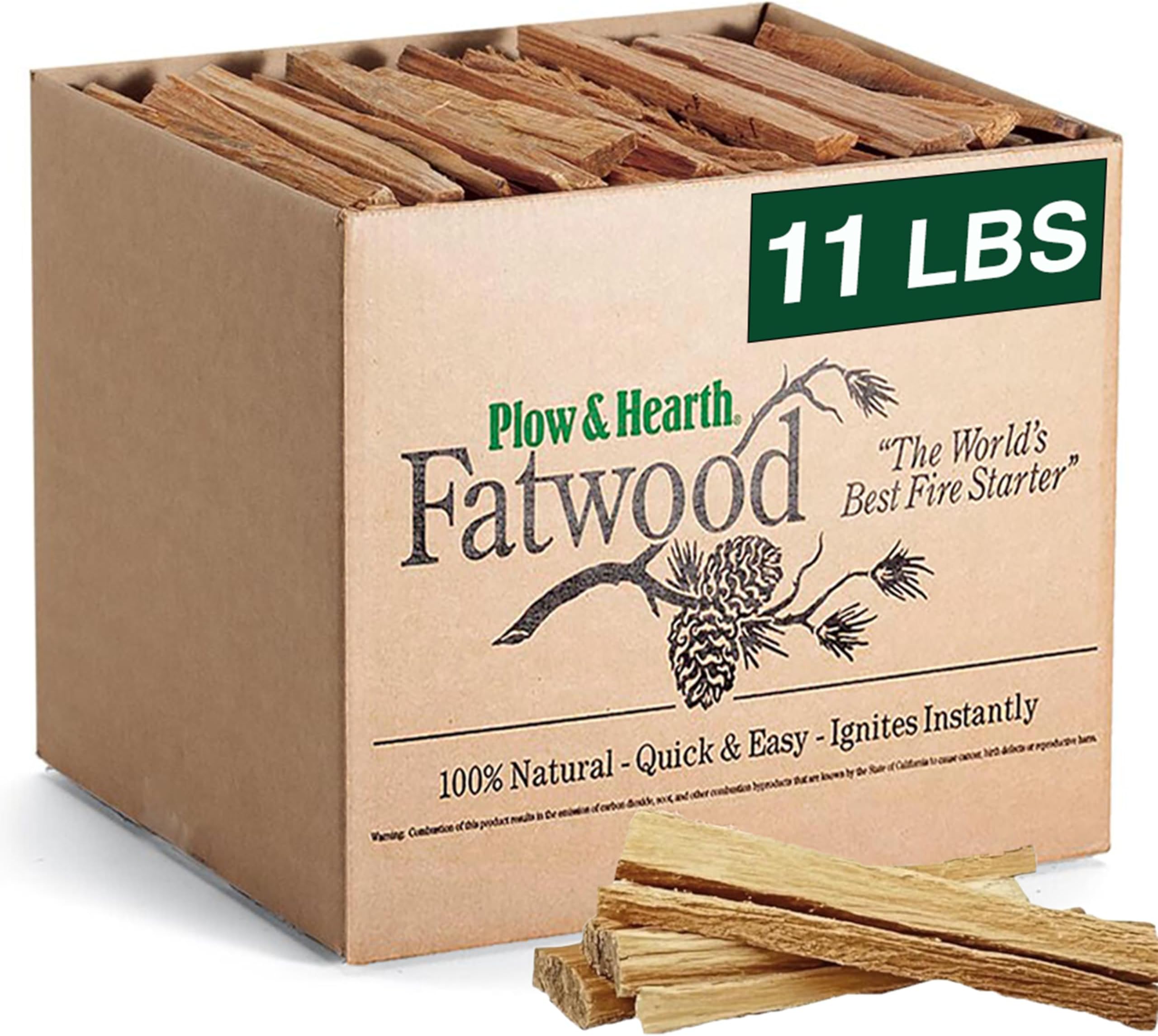 Plow & Hearth 11lb Fat Wood Fire Starter Stick Organic Kindling Sticks for Wood Stoves, Fireplaces, Campfire Pits, Non-Toxic Natural Fire-Grater