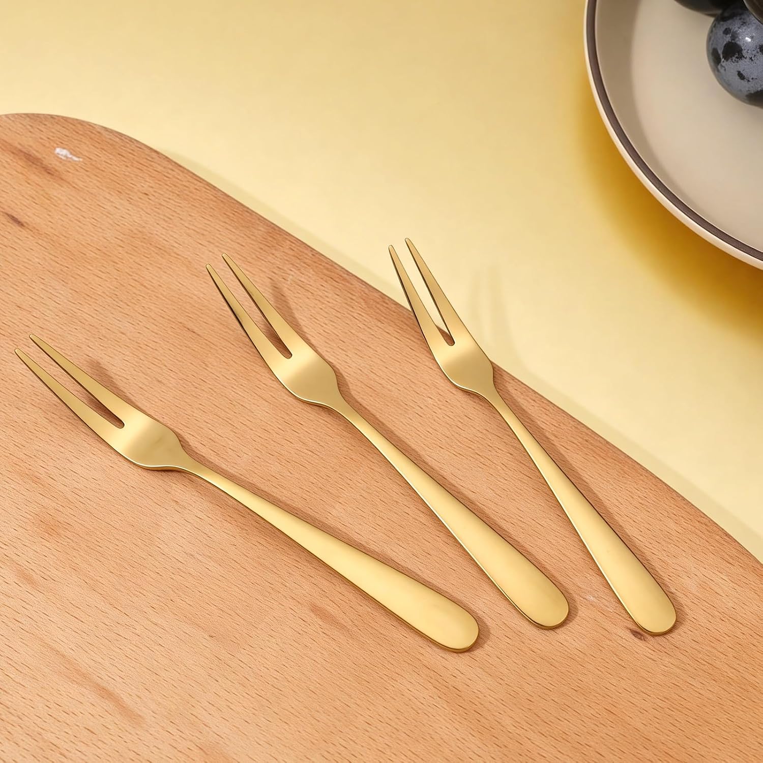 24 Pcs Stainless Steel Forks, 5.3 Inch Gold Fruit Forks, Reusable 2 Prong Mini Fork for Dessert, Mini Cocktail Appetizer Fork for Party Travel Dishwasher Safe
