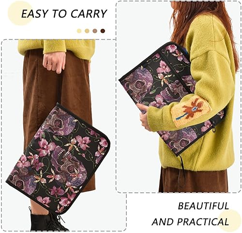 Miniatura 4 de Carpeta organizadora de archivos de calavera bordada, 13 bolsillos, tamaño A4, tamaño carta, expansibles, con cierre de cremallera, carpeta de