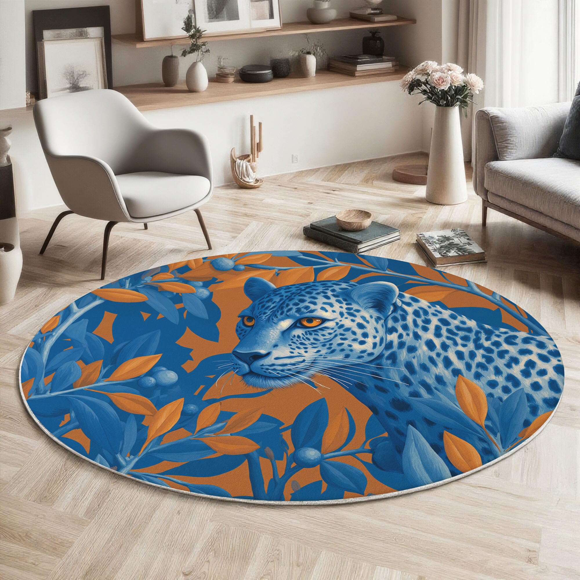 Tapis guépard antidérapant et lavable en grand format bleu royal de 120 cm