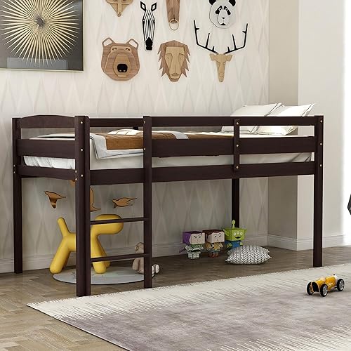 Miniatura 3 de Merax Junior's - Cama baja tipo loft baja de madera maciza para niños, no necesita somier (espresso)