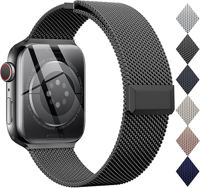 EPULY Compatible with Apple Watch Band 42mm 44mm 45mm 49mm 38mm 40mm 41mm,Stainless Steel Mesh Loop Magnetic Clasp for iWatch Bands Ultra Series 8 SE 7 6 5 4 3 2 Women Men-49mm/45mm/44mm/42mmm Black