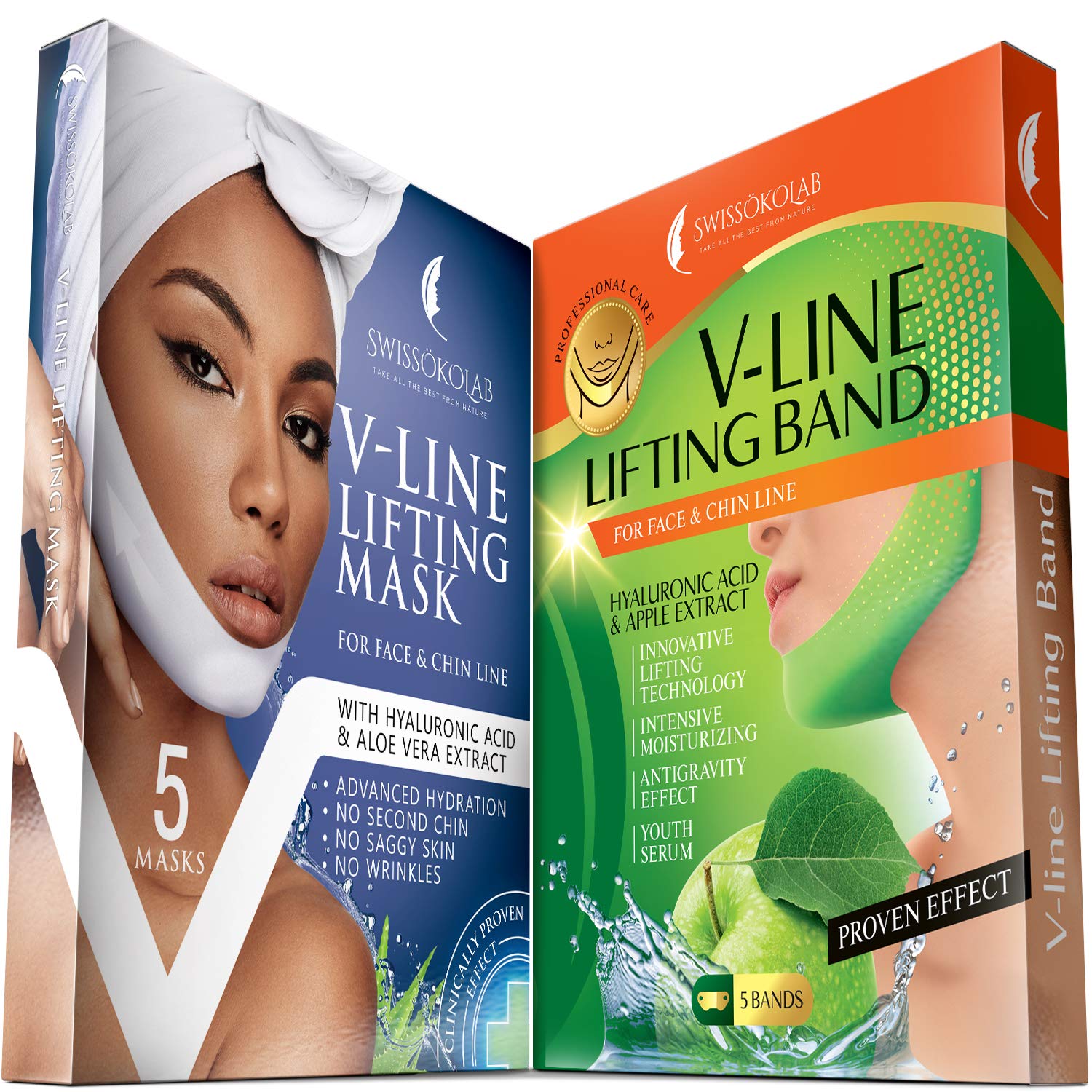 SWISSÖKOLABDouble Chin Reducer V Line Lifting Mask Face Slimming Strap Chin Neck V Shaped Lift Tape Chin Up Patch V Up Contour Tightening Firming