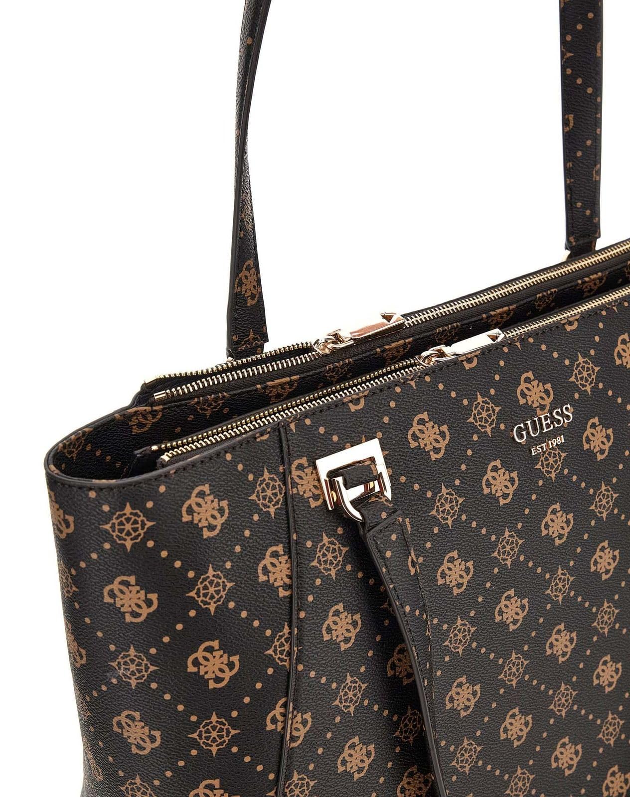 GUESS bolso shopper con compartimento para portátil Calebra Tote Bag Espresso Logo marrón oscuro