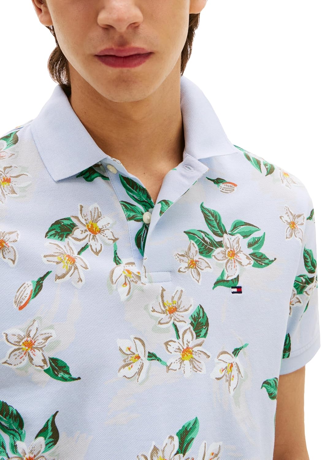 Tommy Hilfiger Mens Short Sleeve Casual Polo Shirts in Regular Fit with Floral Print - Image 2
