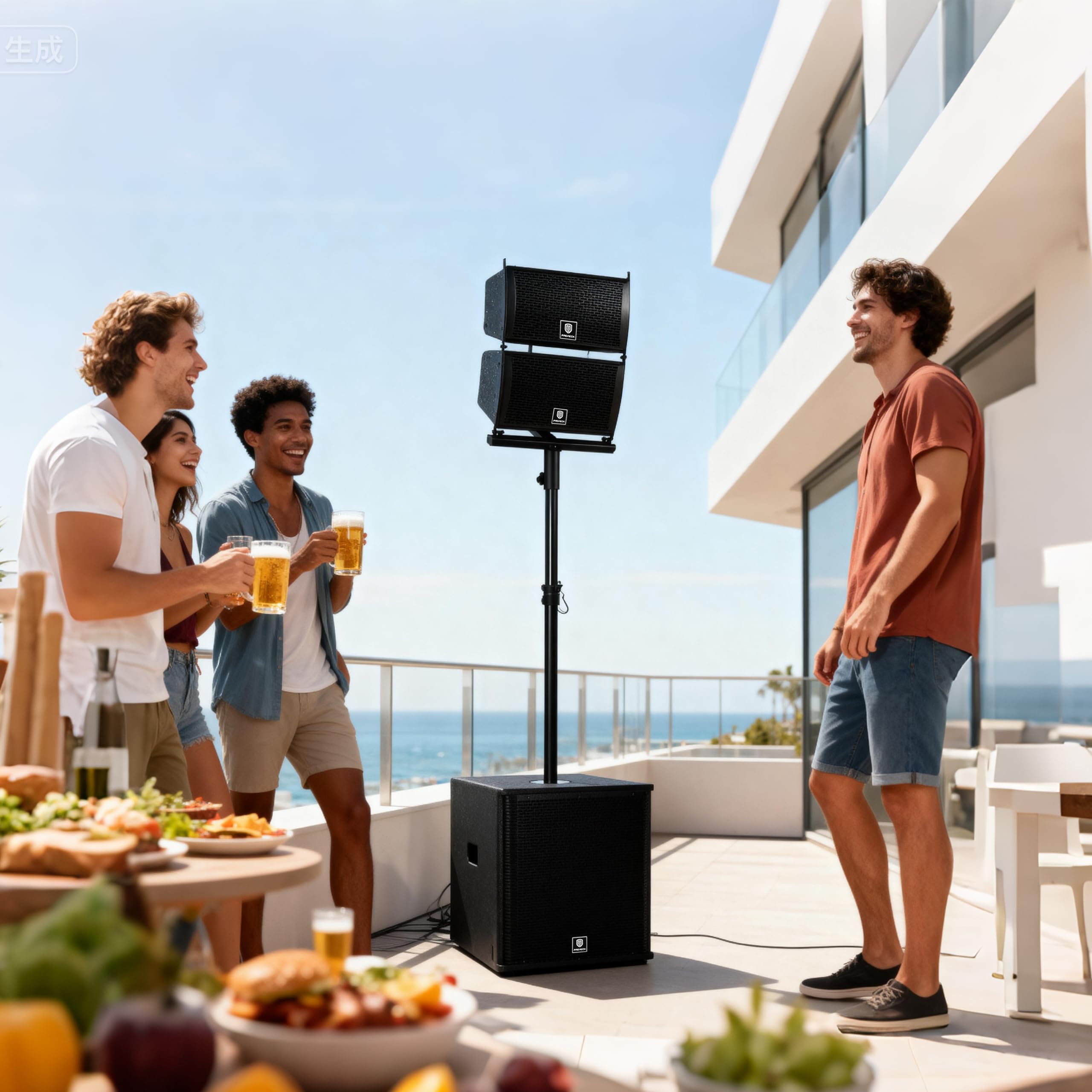 PRORECK Club 6000 15-Zoll 6000-W-P.M.P.O Stereo-PA-Lautsprechersystem 4 Line-Array-Lautsprecher 2 Subwoofer Bluetooth USB SD