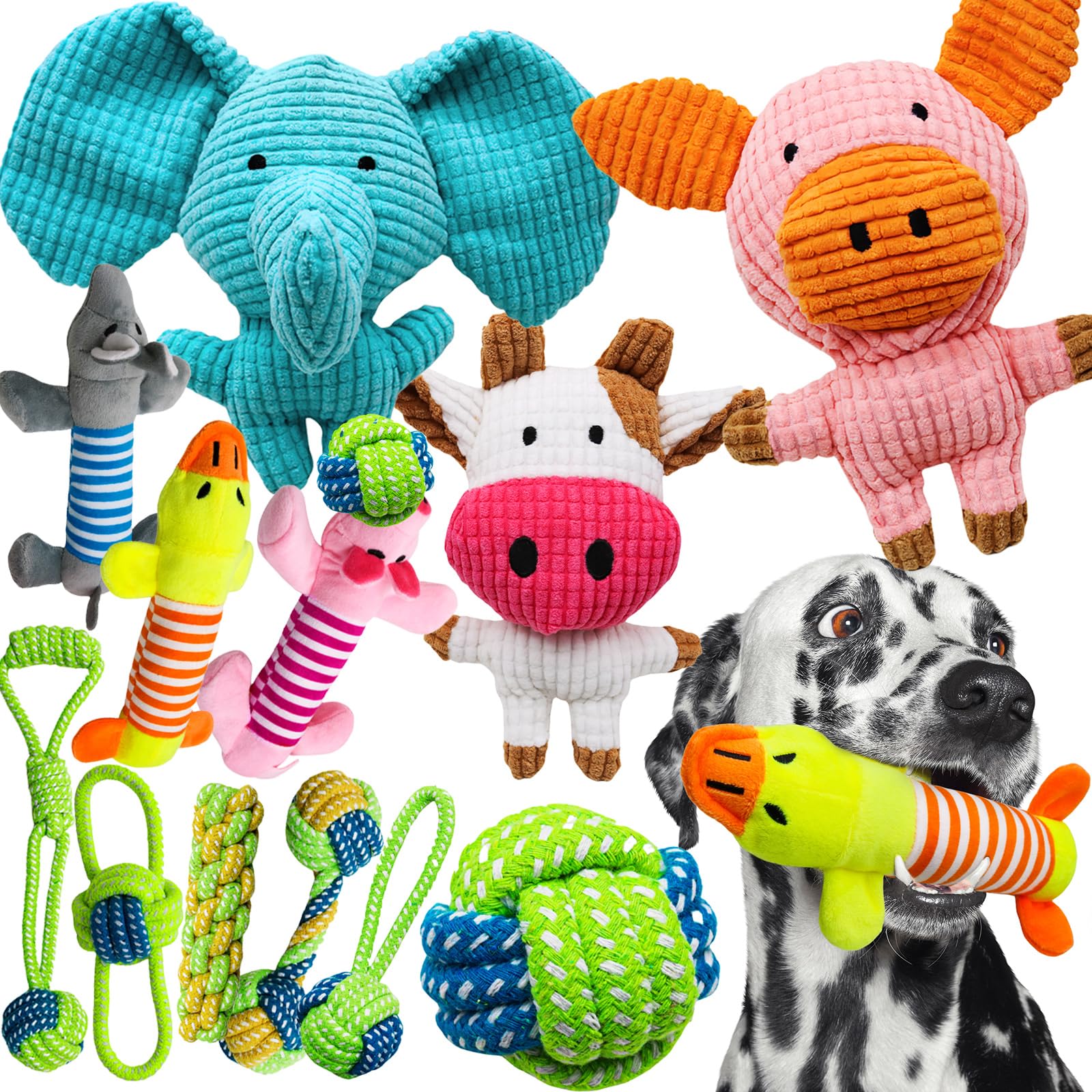 Animali di peluche per cani, confezione da 12 giocattoli interattivi da masticare per cani, giocattoli per cani per tenerli occupati, giocattoli per dentizione per cani di piccola taglia e