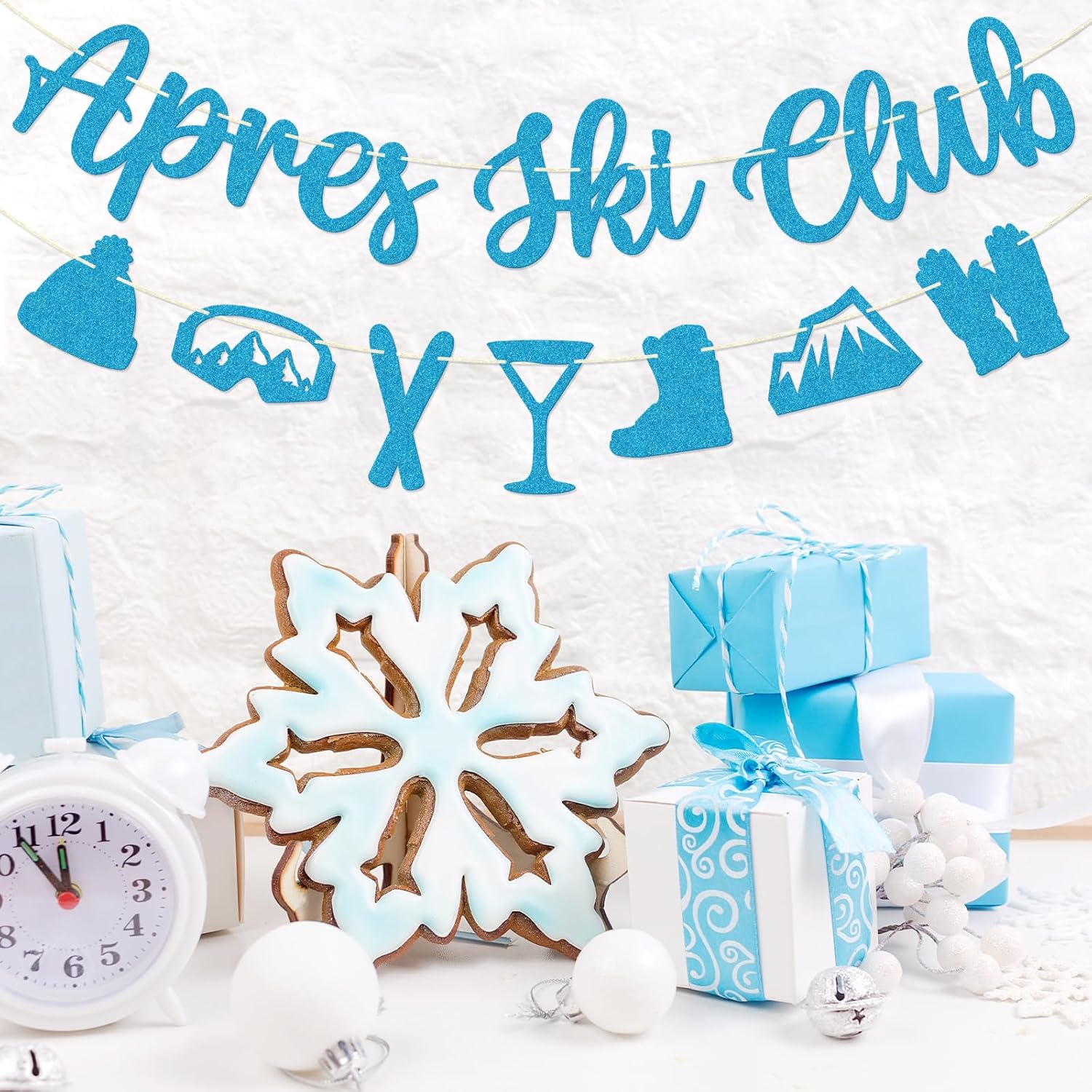 Ski Bachelorette Party Banner - Ski Club Decorations - Winter Wedding Decor - Winter Birthday Party Decor - Blue Glitter