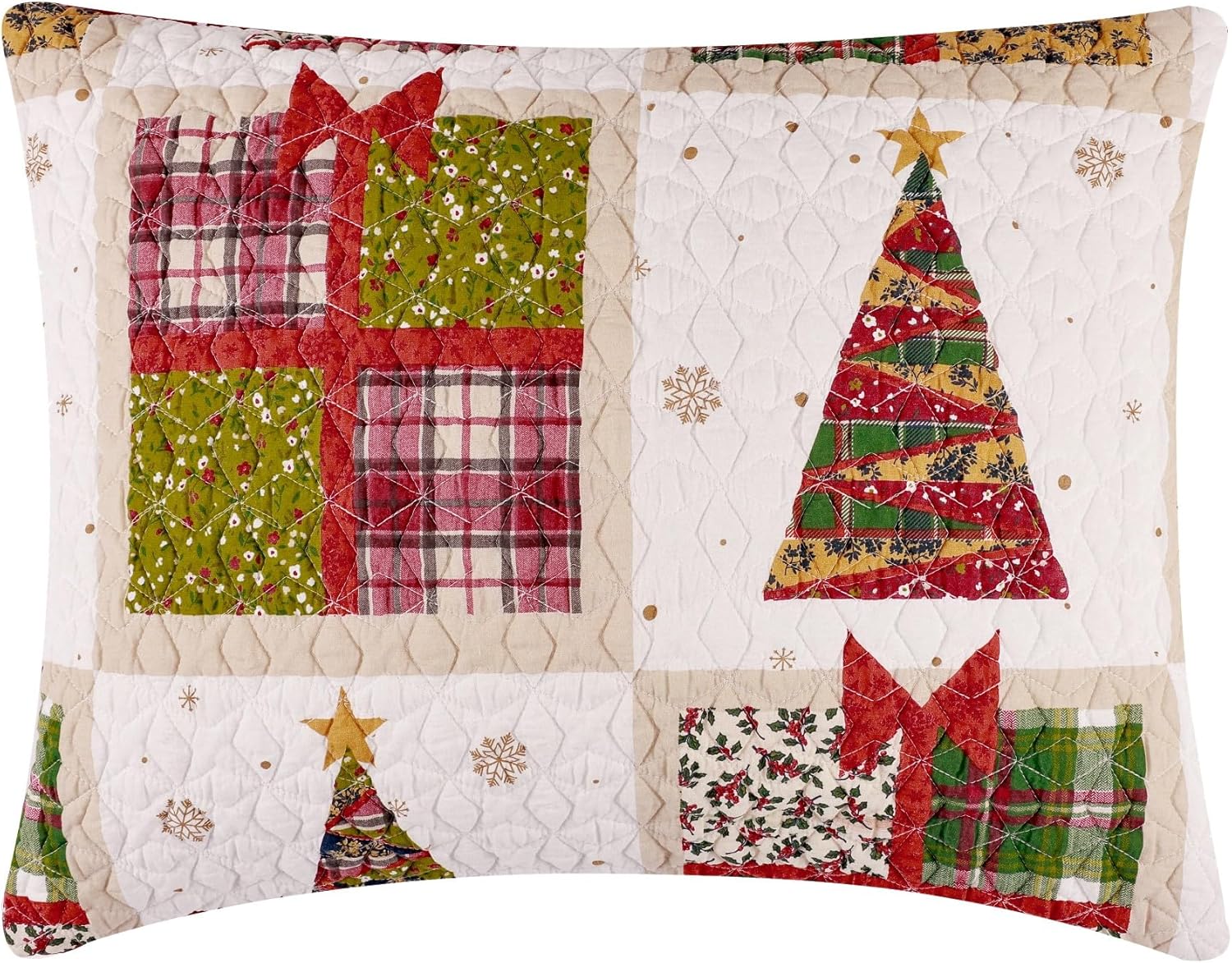 Greenland Home Fashions Deck The Halls Novelty Holiday Quilted Pillow Sham, Standard, Red