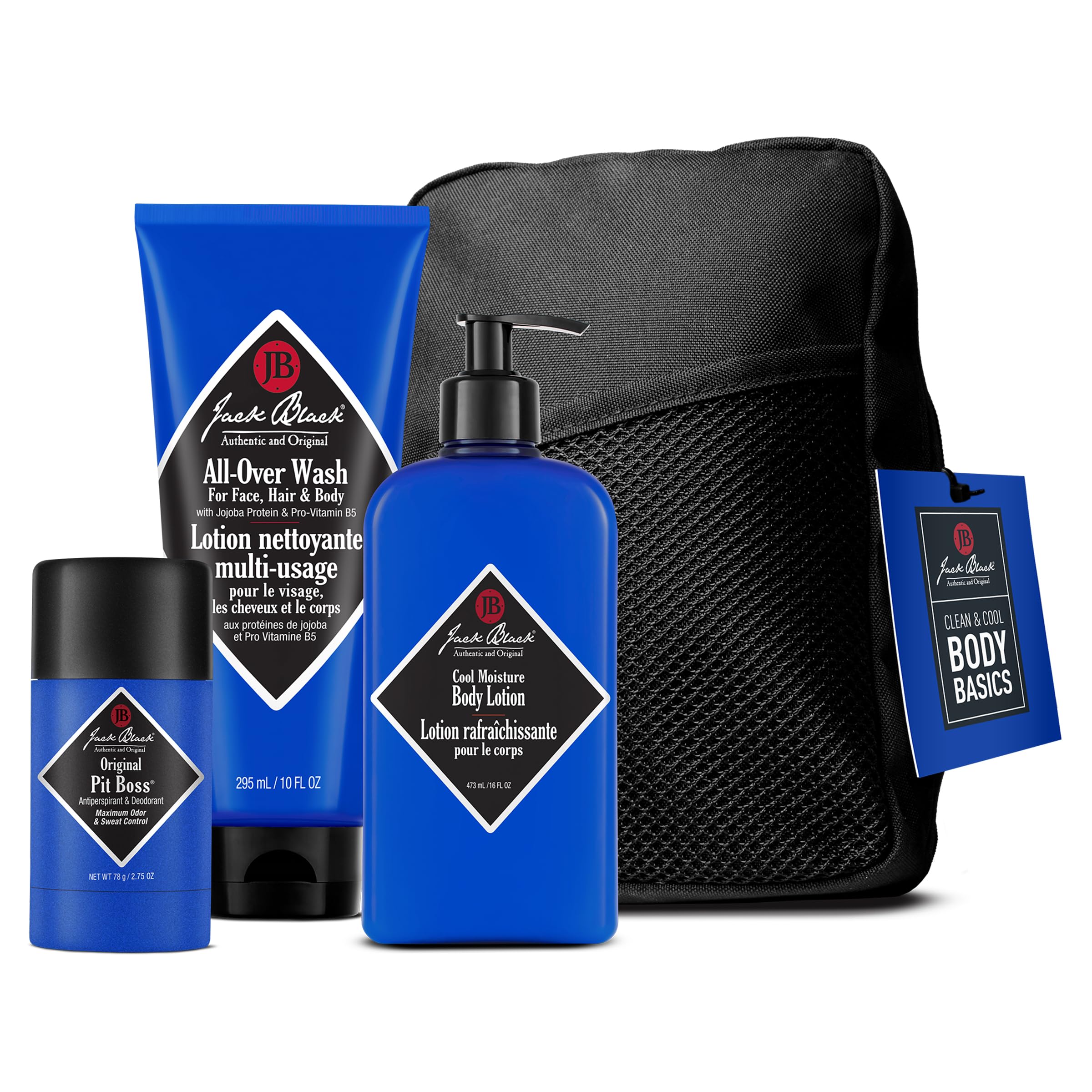Jack Black Body Collection Set for Men - Mens Body Wash, Pit Boss Men's Deodorant, Body Lotion, Grooming Kit All Over Wash - Citrus, Mint & Oakmoss