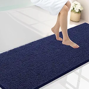 Smiry Luxury Chenille Bathroom Rugs 70x24, Extra Soft and Absorbent Shaggy Bath Mat, Machine Washable, Non-Slip Plush Carpet Runner for Tub, Shower, and Floor, Home Decor Accessories, Navy Blue