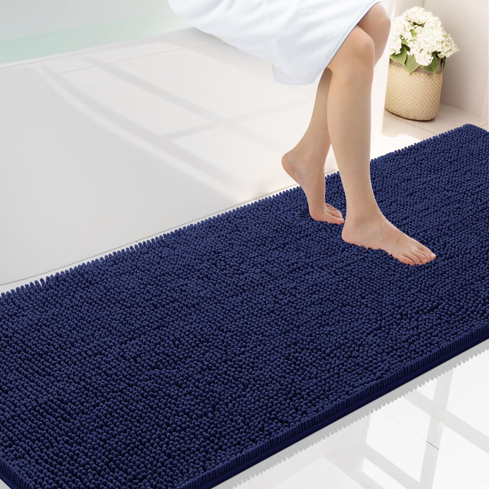Smiry Luxury Chenille Bathroom Rugs 70x24, Extra Soft and Absorbent Shaggy Bath Mat, Machine Washable, Non-Slip Plush Carpet Runner for Tub, Shower,