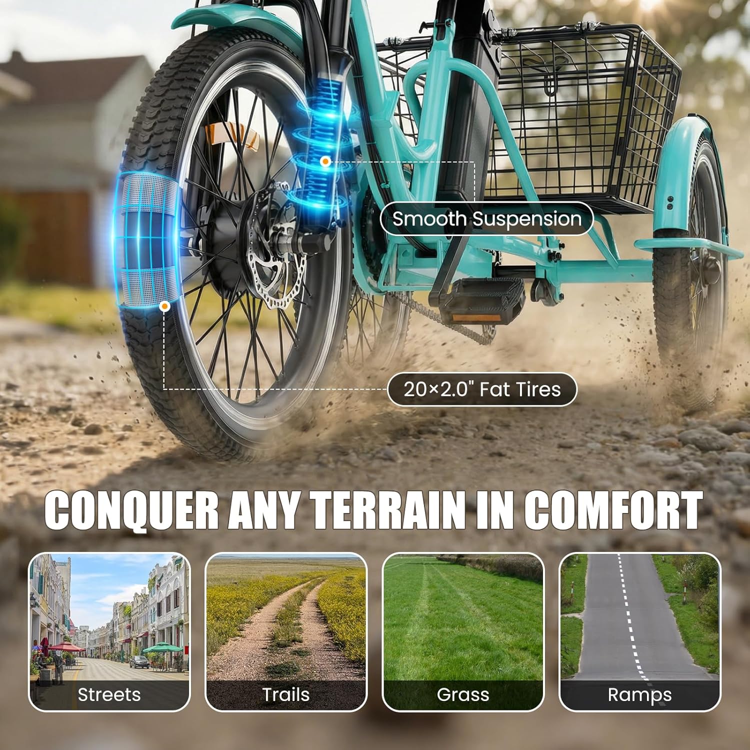 Electric Tricycle for Adults, Peak 1200W Electric Trike, Foldable Trike with 468/720/960Wh Removable Battery, Step-Thru 3 Wheel Electric Bikes for Seniors Women Men, 20 Tire