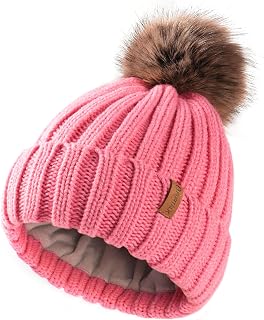 FURTALK Kids Winter Hat Toddler Knitted Beanie Faux Fur Pom