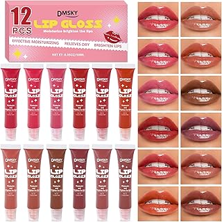 Dmsky 12 Pack Lip Gloss Set, 12 Colors Lip Oil for Dry Cracked Lips, Moisturizing Lip Balm Infused with Vitamin E for a Sheer Tint Of Color