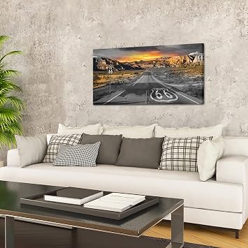 Saypeacher Route 66 Canvas Wall Art Route 66 Decor Artwork Landscape Scenery Sunrise in California Route 66 Road Picture Prints