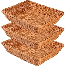 3 PCS 16 Inch Wicker Bread Basket, Woven Serving Basket, Tabletop Food Serving Basket for Restaurant, Bakery, Family Party, Hotel Serving, Fruits, Vegetables and Snacks, Brown, by GNIEMCKIN