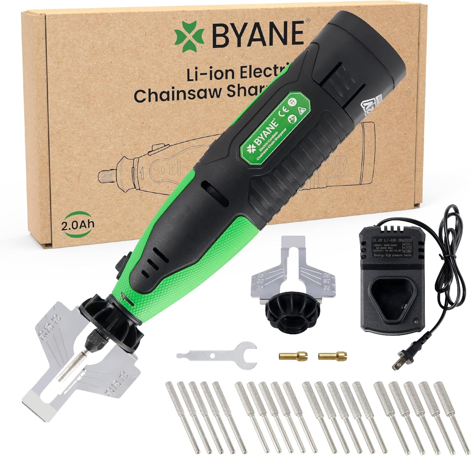 Electric Cordless Diamond Chainsaw Sharpener Kit, 12V Portable Chain Saw Sharpener Tool, 2000mAh Battery Mini Grinder with 20Pcs Diamond Chainsaw Sharpening Bits for Carbide Tipped Chain