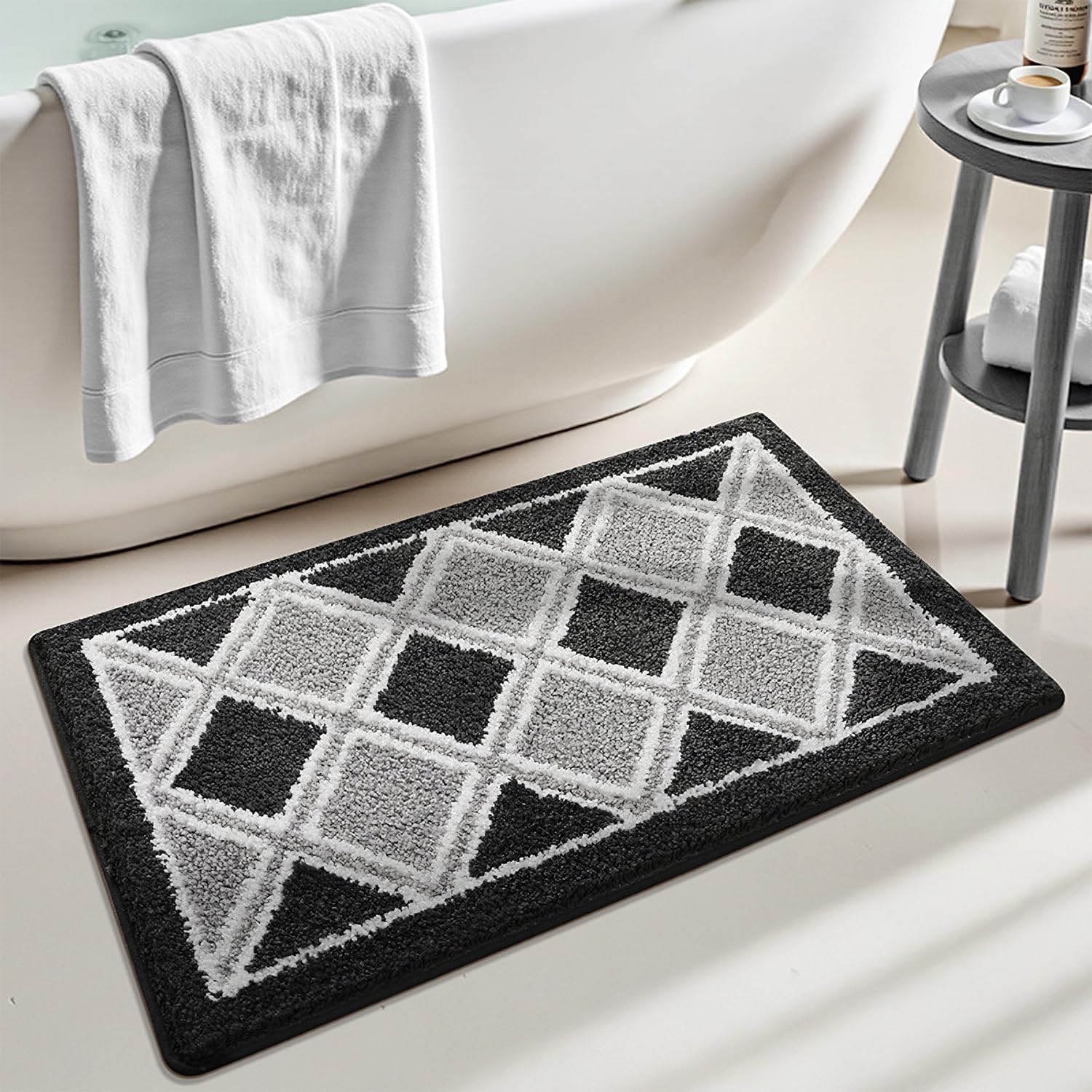 Tyrafry Absorbent Bath Rugs Mat - Extra Thick Bathroom Rug, Non-Slip Soft Plush Mat for Bathroom and Bedroom, Machine Washable, Grey, 20" x 31"