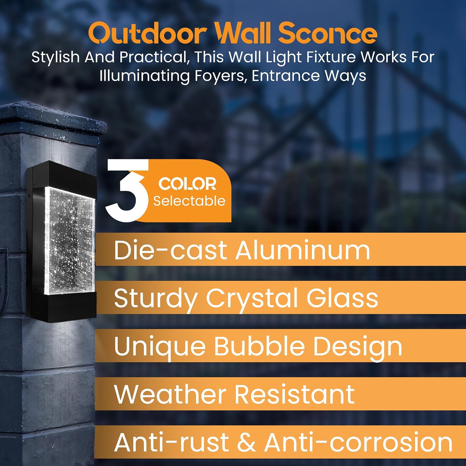Ciata Bubble Glass Boho Wall Scone LED Lighting with Up and Downlights, Modern Designer Home Decor, CCT Select Color, Indoor and Outdoor, Wet Rated, 12 Inch